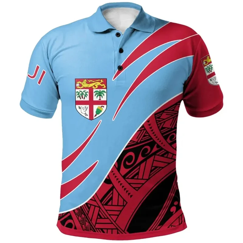 Fiji Flag Map 3D Printed Polo Shirts For Men Clothes Fijian National Emblem POLO Shirt Casual Man Short Sleeve Hawaii Tee Tops