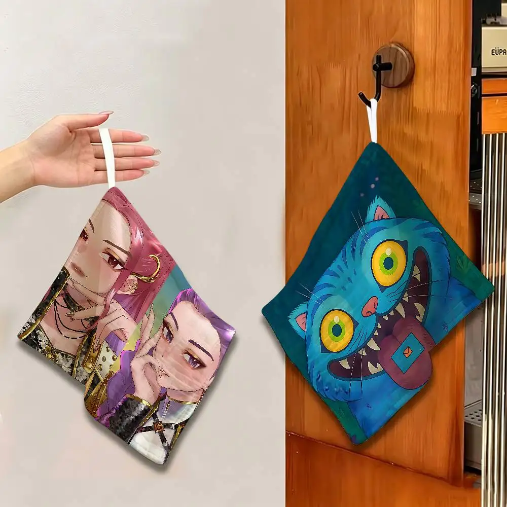 Kpop Demon Anmie H-Hunters Thickened Polyester Cotton Hanging Towel, High Absorbent Hand Wiping Towel for Indoor Use