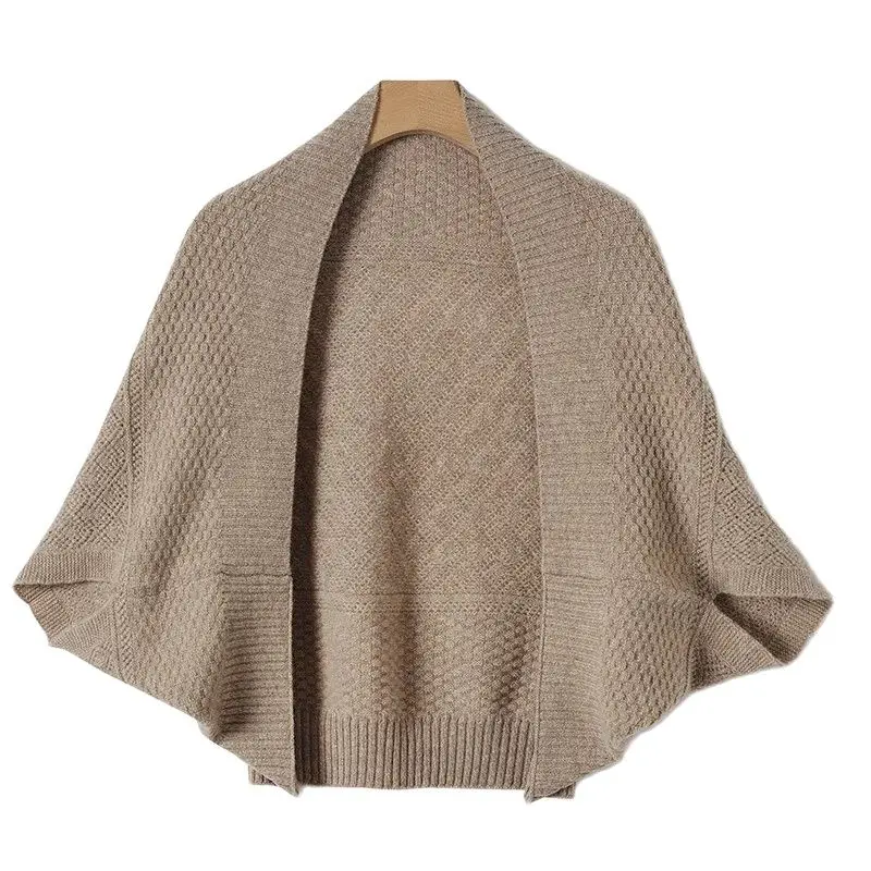 BirdTree, 100%Australian Wool Warm Shawl, Woman Simple Loose Shoulder Protection Cardigan, 2024 Autumn Winter New Scarf A48437QC