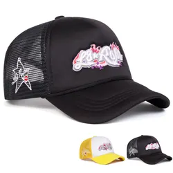Unisex LaRona Flame Embroidery Baseball Net Caps Spring and Summer Outdoor Adjustable Casual Hats Sunscreen Hat