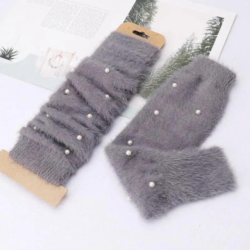 

Feather Yarn Beads Piled Socks Over Knee High Warm Leg Cover Korean Knitted Ballet Leg Warmers Pearl Luxury 2023 Christmast Gift