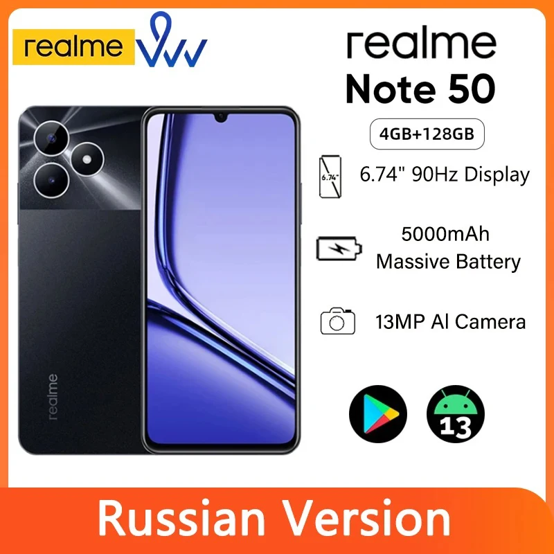 realme Note 50 6.74'' 90Hz Large Display Screen 13MP AI Camera IP54 Waterproof 5000mAh Fast Charging Powerful 8-Core Chipset New