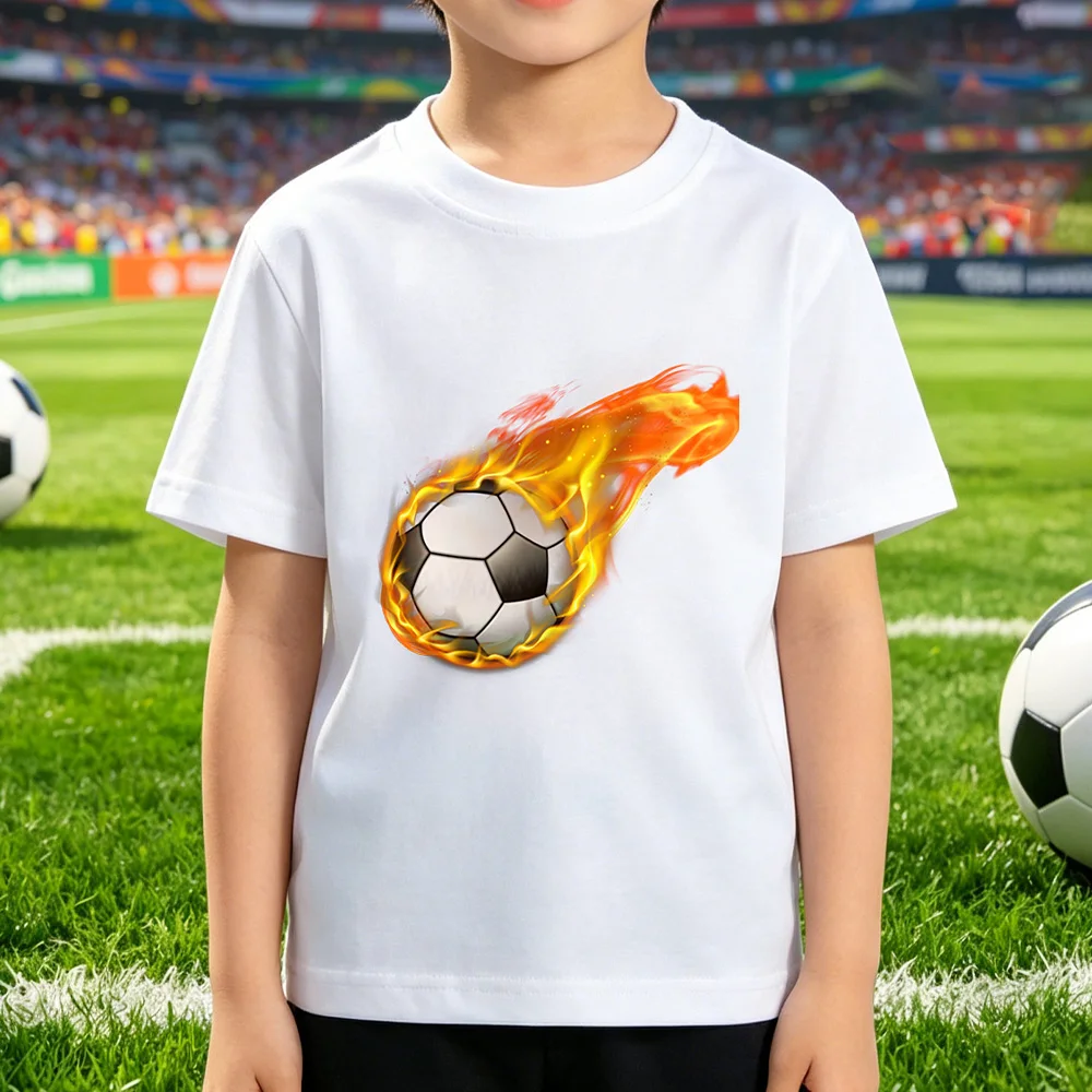 Summer New T-shirt for Children Fashionable Loose Comfortable Soft Skin Friendly Versatile Fun Football Print Short Sleeved Top