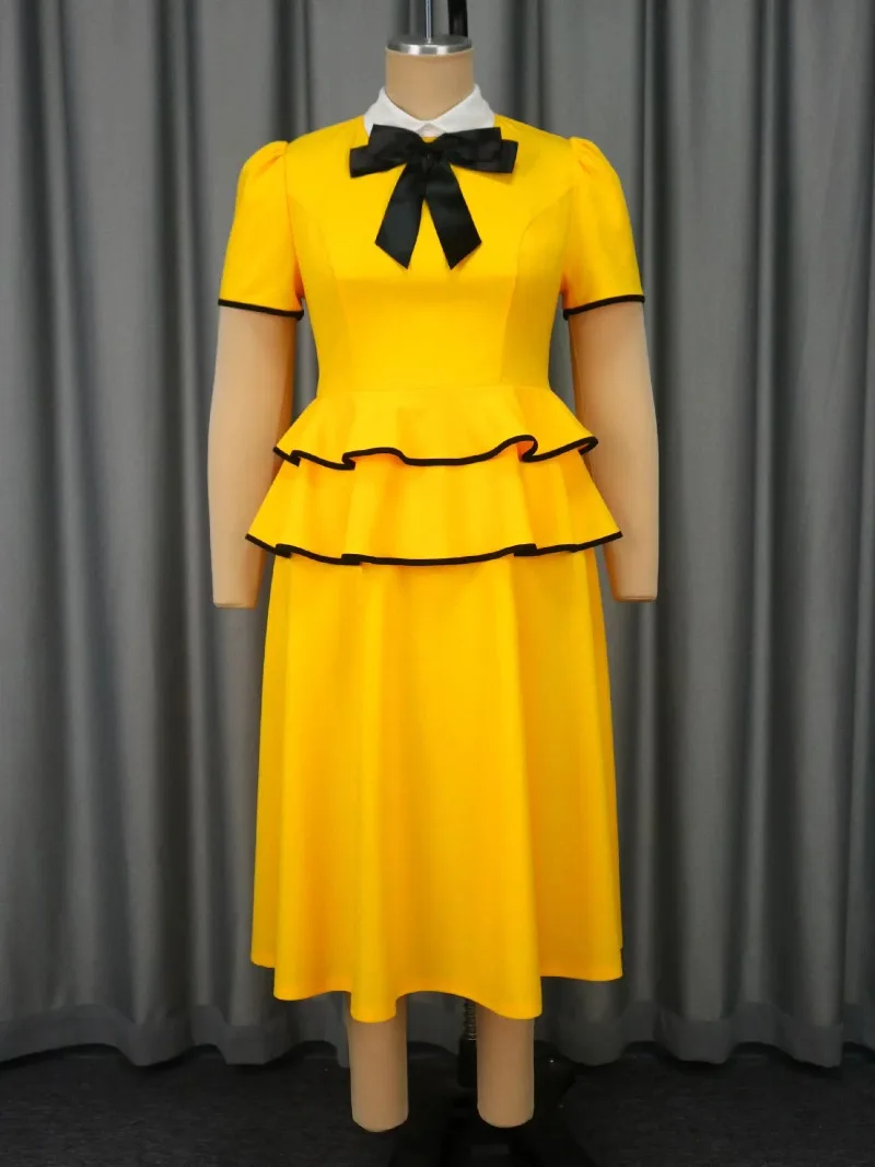 Dashiki African Party Evening Dresses for Women Autumn African Short Sleeve O-neck Yellow Midi Dress Outfits African Dresses