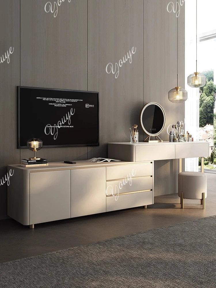 

Premium light luxury modern TV dresser integrated large capacity solid wood storage cabinet bedroom slate high value makeup