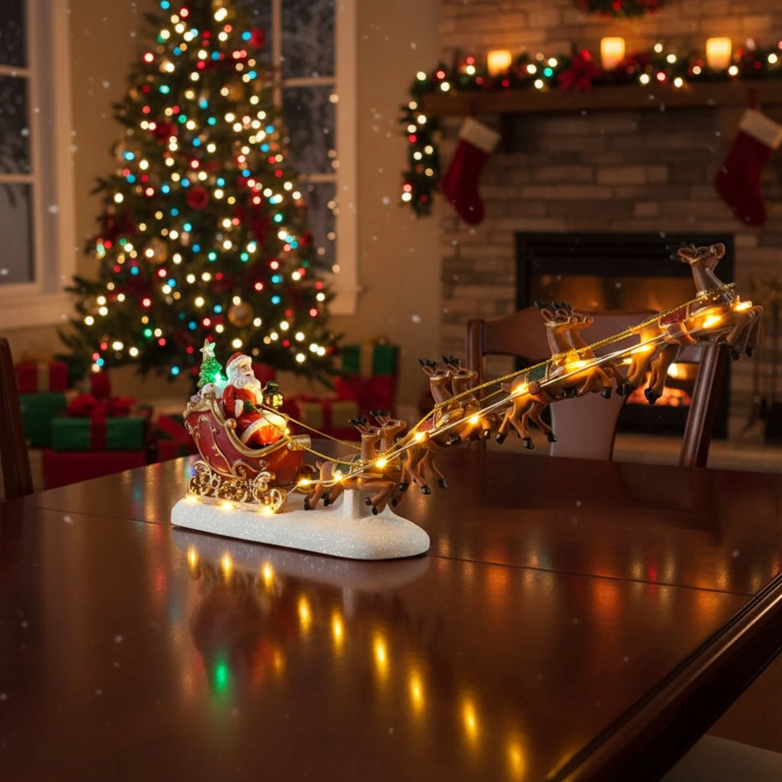 عيد الميلاد سانتا كلوز مزلقة وتمثال الرنة مع أضواء LED سانتا مزلقة وسيارة الرنة عيد الميلاد الرنة