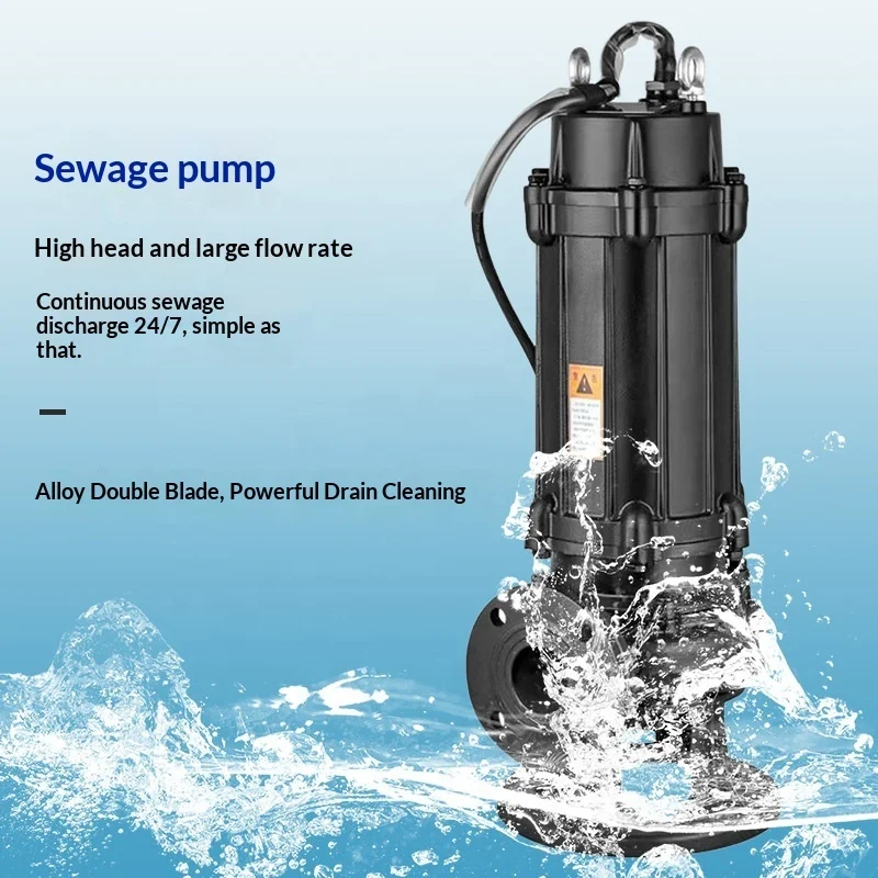 QW Type Iron Submersible Cutting Sewage Pump Electric 2600 Max Flow Rate Low Noise Stable Operation