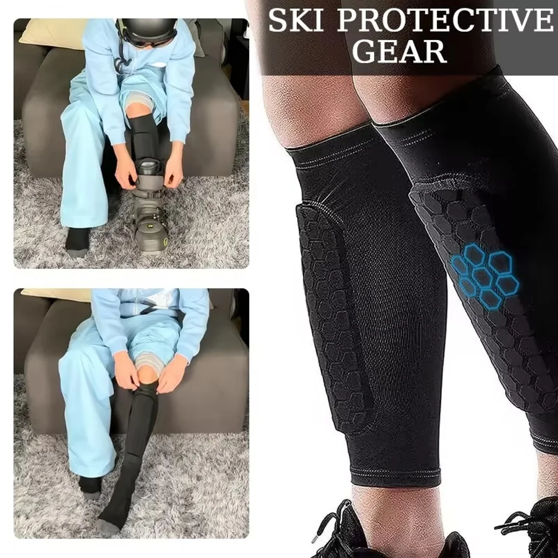 Ski Shin Guard Sleeves Pair Anti Shin Bang Boot Bite Relief Honeycomb EVA Padded Compression Calf Protector for Ski Snowboard