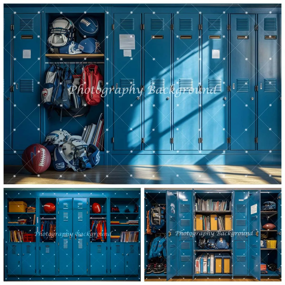 Baseball Club Locker Room Backdrop Vintage Blue Metal Cabinets Sports Class Photography Background School Theme Party Decor