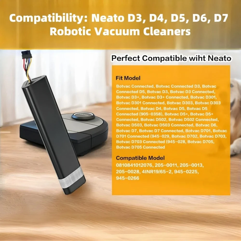 945-0225 Replacement Battery 14.4V 9800mAh for Neato Robotic Vacuum D3 D4 D5 D6 D7 Series, New Li-ion Battery Pack