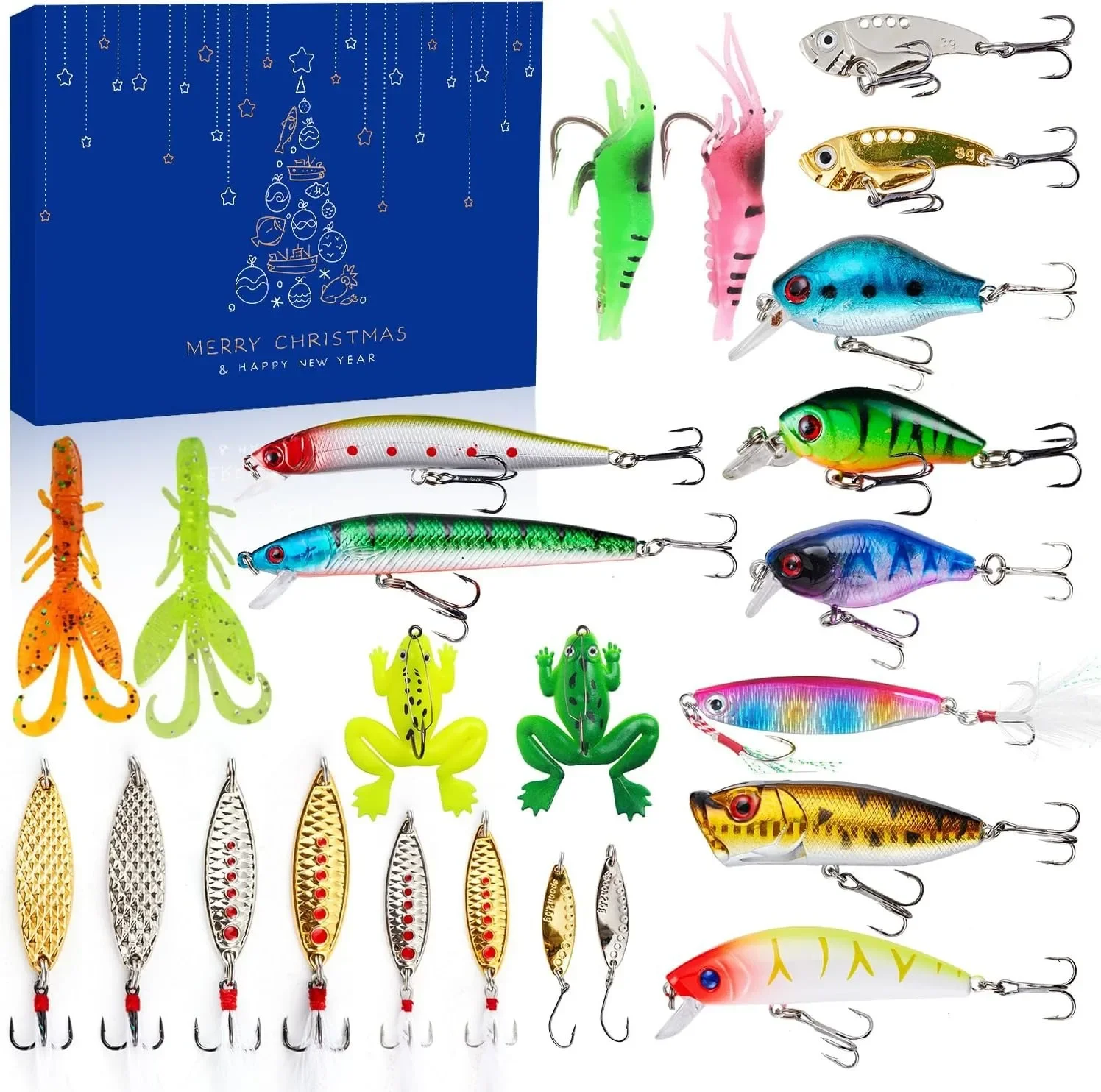 

Fishing Christmas Advent Calendar Box Creative 24Days Countdown Calendar Fishing Lure Gift Box for Fishing Enthusiasts Xmas Gift