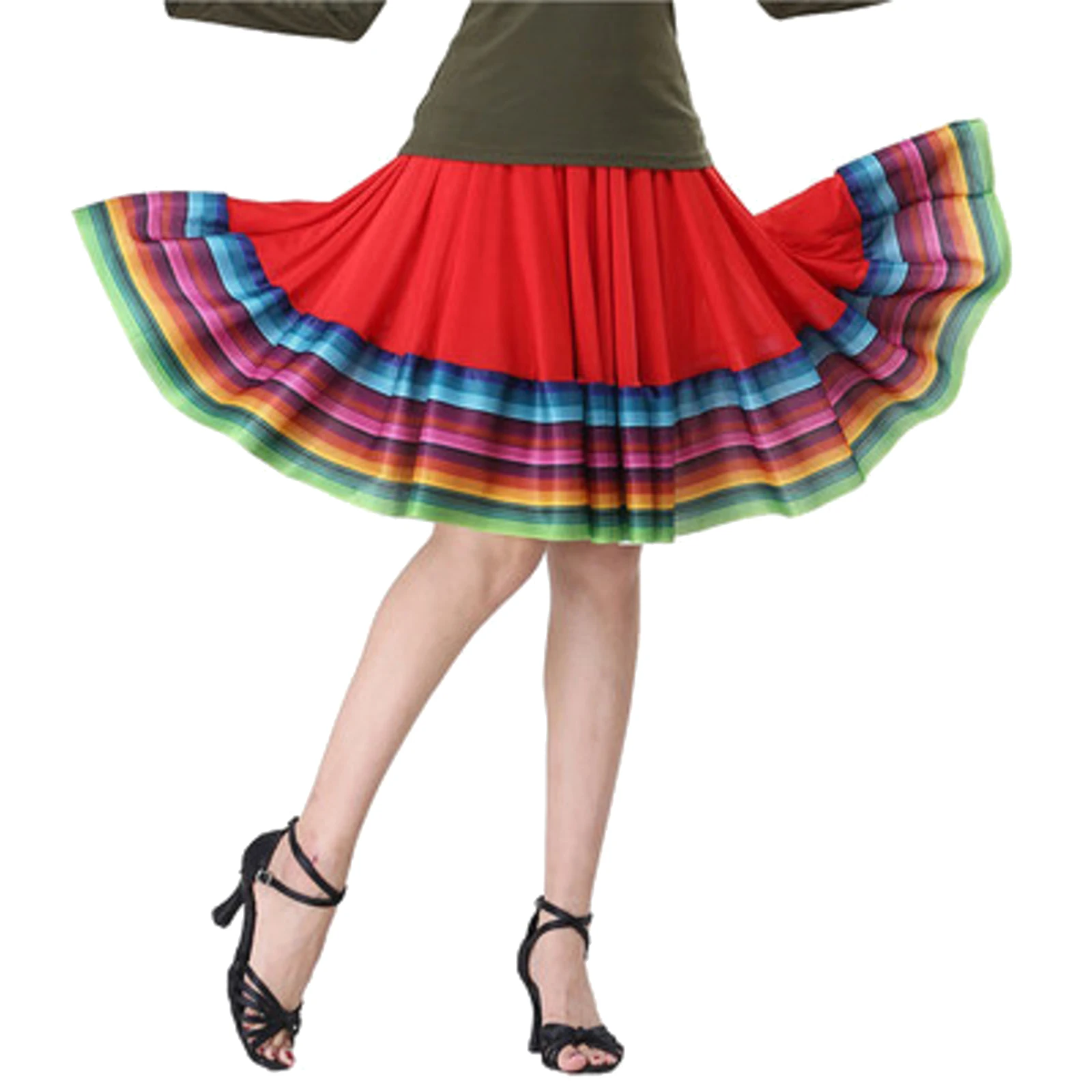 Womens Colorful Folklorico Dance Long Ruffled Skirt Mexican Flamenco Ballroom Dance Folk Dancing Dress Stage Performance Costume