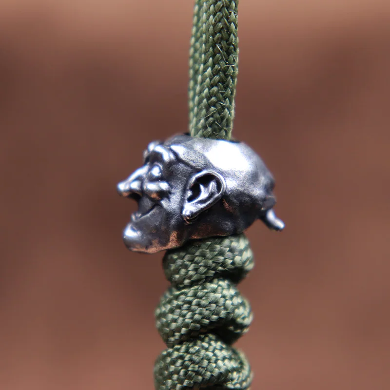 Goblin Orc Head Sculpture Outdoor Knife Beads EDC Paracord Lanyard Pendants Brass DIY Umbrella Rope Bracelets Charms Accessories