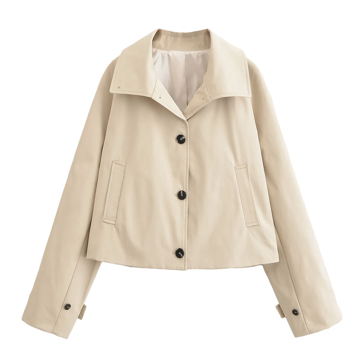 

KIDCRKJ Women Spring Trench Jacket Lapel Collar Singlle Breasted Pockets Female Windproof Coat Versatile Stylish Lady Coat