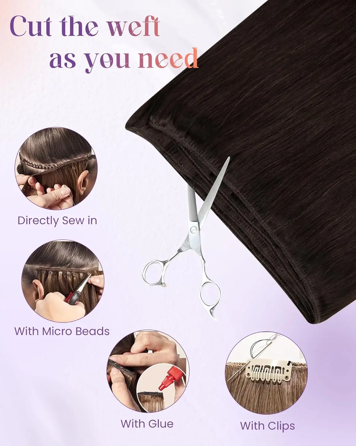 Sew-in Double Weft Extensions 50G Real Natural Human Hair 12-22 Inch Machine-Remy Full Head Bundle for Hair Extensions view 5