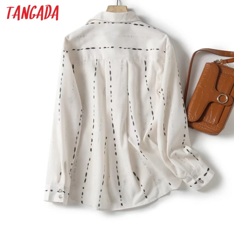 Tangada 2023 Women Print Loose Shirt Long Sleeve Female Work Blouse Tops 4C402