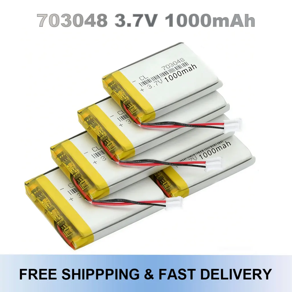 

Rechargeable 703048 Lithium Battery 3.7V 1000mAh PH 2.0 Plug for Beauty Device, MP4/MP5 Early Learning Machine