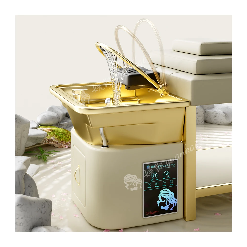 High-End Full Gold Shampoo Bed Beauty Salon Beauty Hairdressing Special Thermostatic Water Heater Head Spa Massage Bed