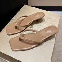 Summer Women Clip Toe Slippers Comfort Low Heel Slides Shoes Ladies Casual Dress Street Style Sandalis 2
