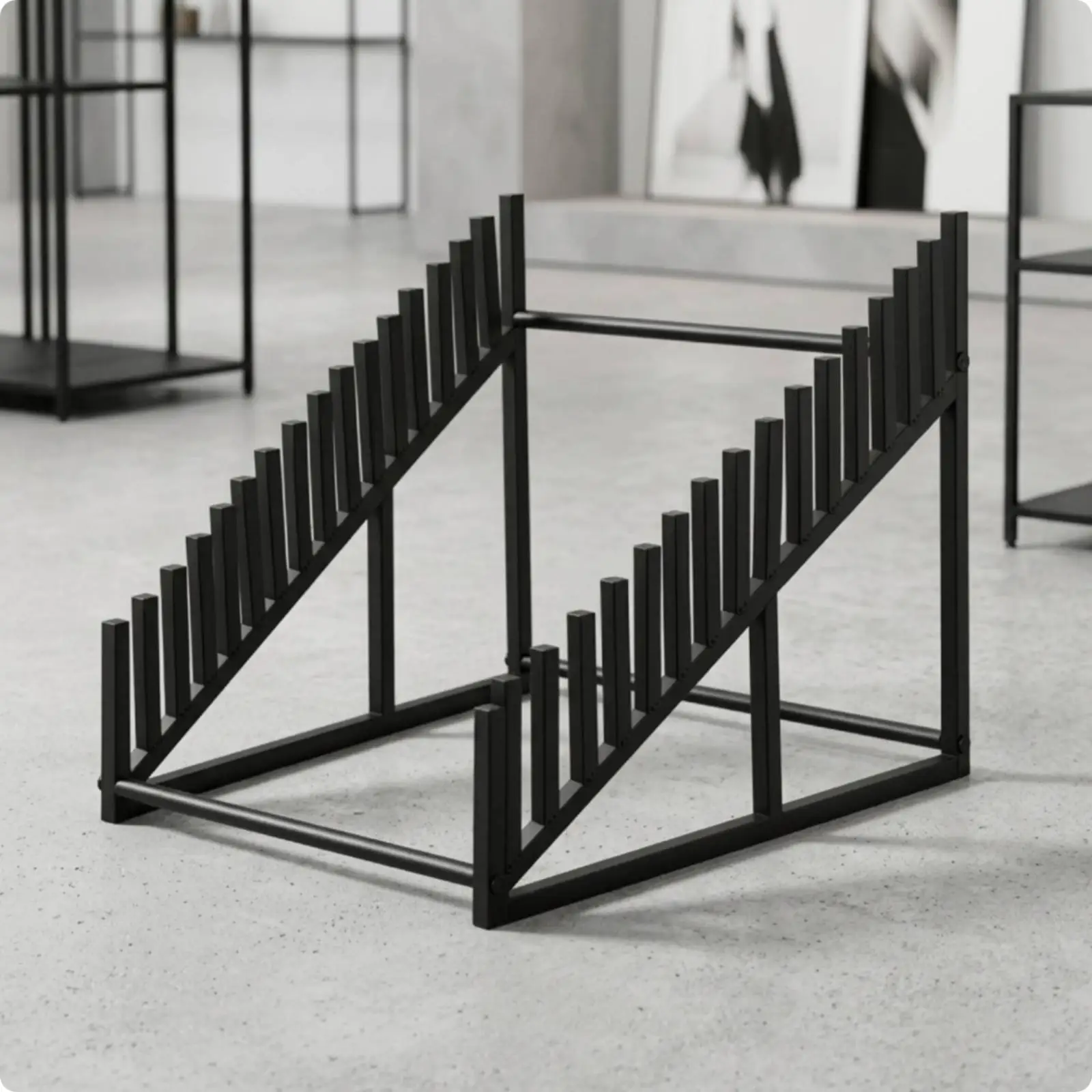 Industrial Tile Display Stand Black Metal Floor Rack Slotted Stone Board Organizer for Showroom Display