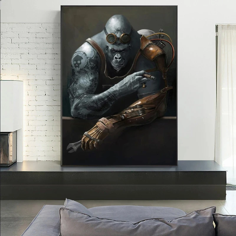 Watercolour Tattoo Gorilla Monkey Portrait Painting Posters and Prints Funny Animal Pictures on Wall Art Decoration for Room