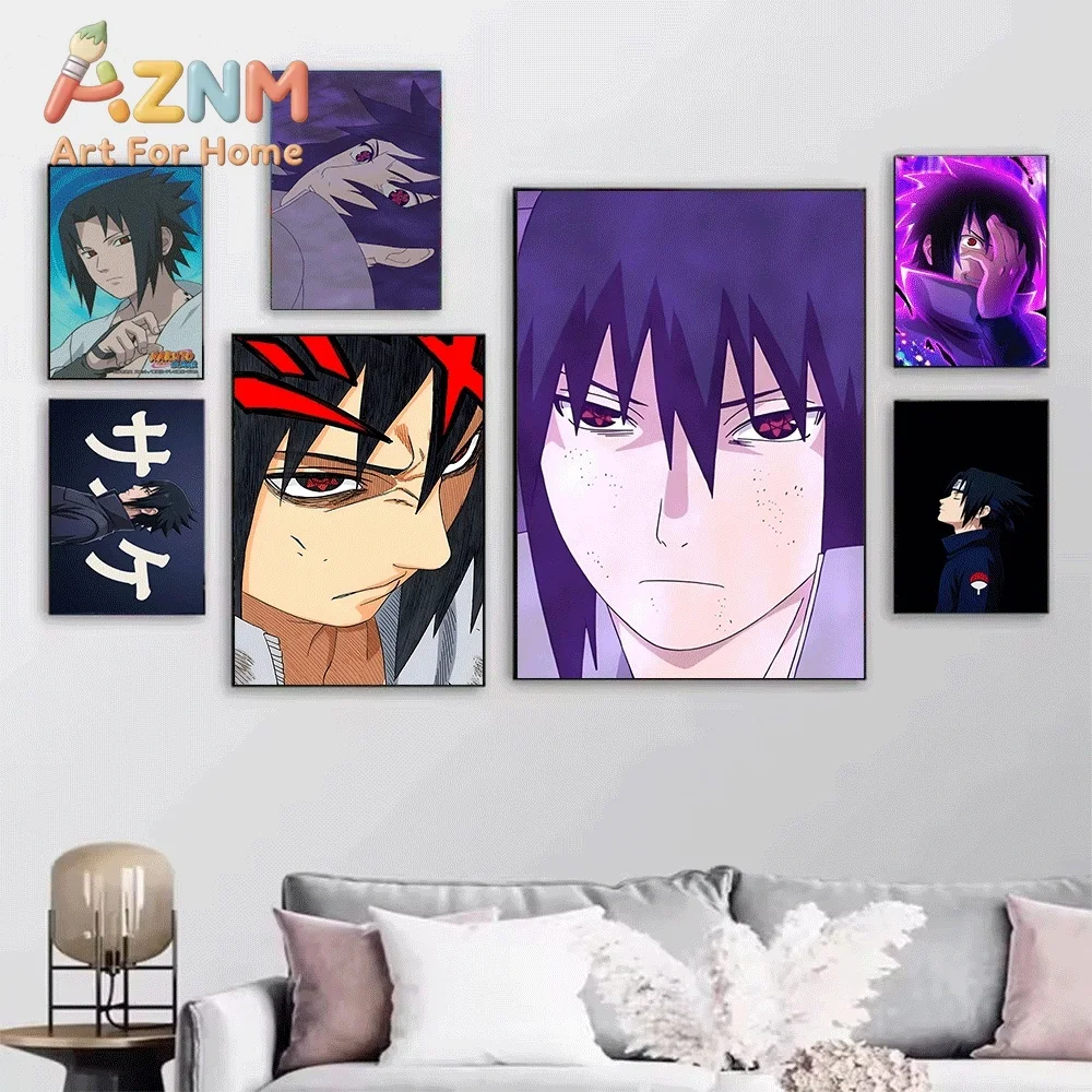 Anime Naruto Uchiha Sasuke Chidori Canvas Wall Art, Cool Lightning Ninja Character Print Poster, Modern Home Bedroom Wall Deco