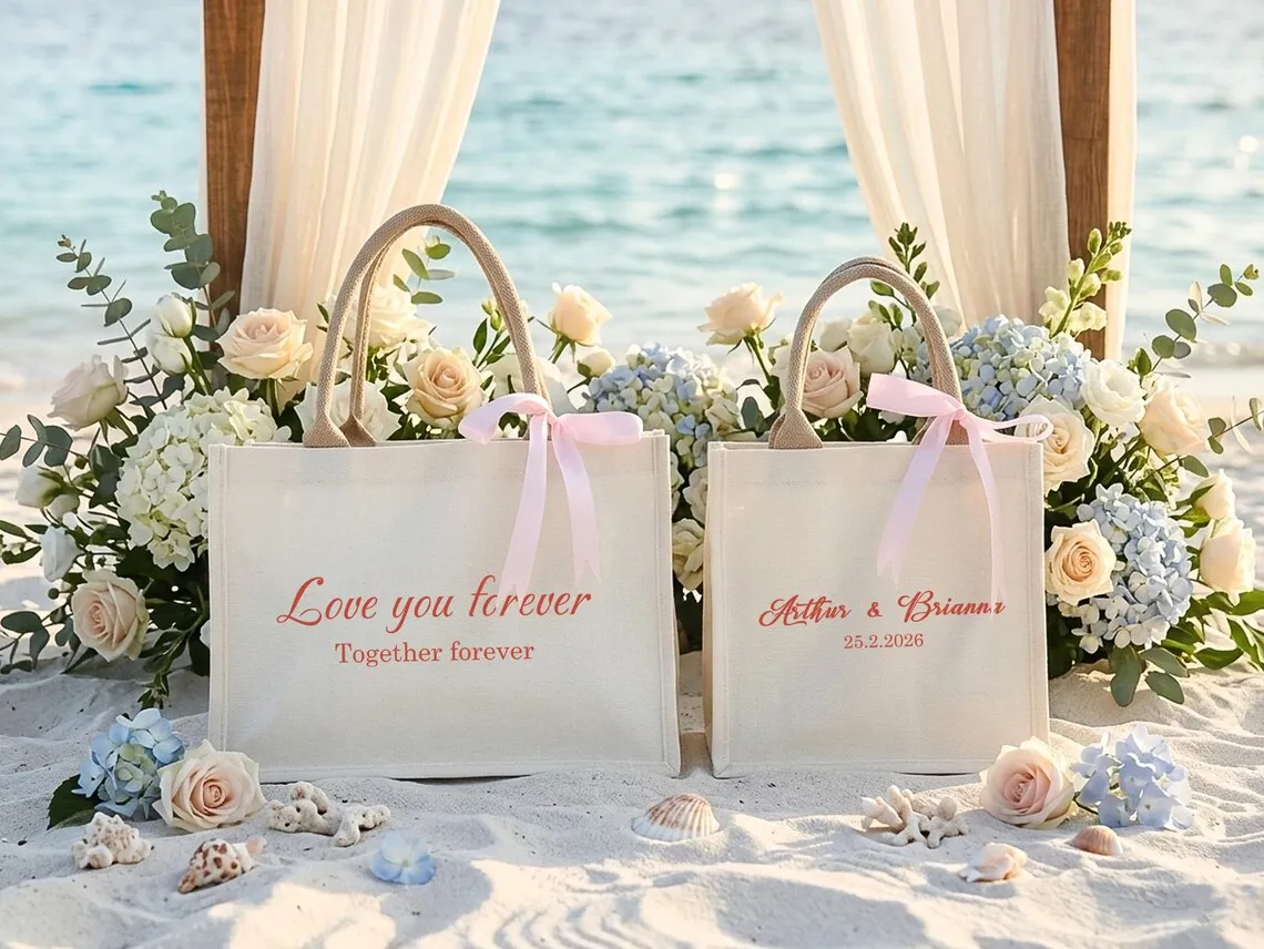 Personalisierte Canvas-Tragetasche mit minimalistischem schwarzem Text für Brautjungfern | Robuste Hochzeits- und Partygeschenke – Detail 3