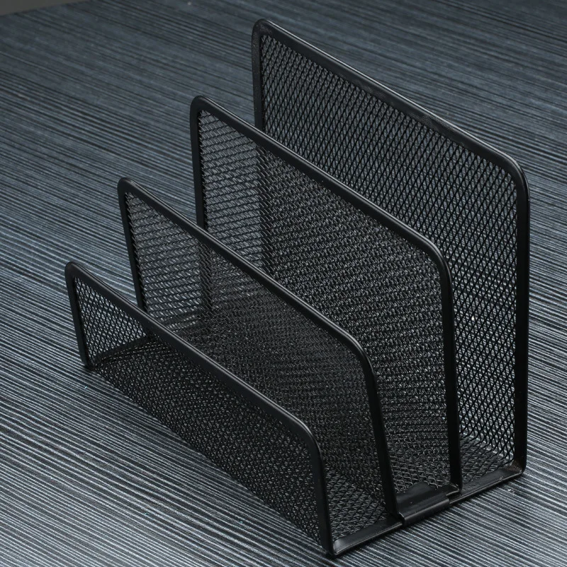 1 Pcs Black Desktop Office Storage Grid Metal Three-layer Business Card File Office Supplies Storage Rack image 2