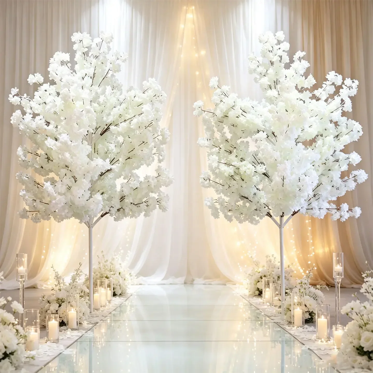 Künstlicher Kirschblütenbaum Wunschbaum 4-teiliger Eisenständer Hochzeits-Tischdekoration Gang-Dekor Sakura-Blumenständer für Party und Hotel – Detail 1