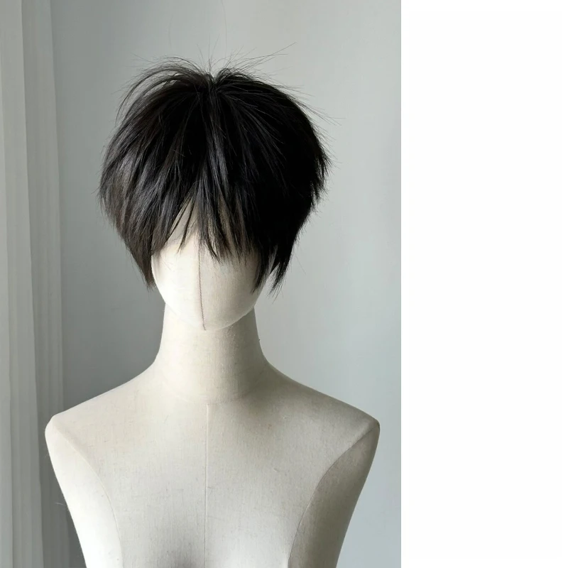 Unisex Short Wig For Cosplay Costumes Synthetic Fiber Wig With Bangs Halloween Party Anime Wig Blonde Grey Black Three Colors view 2