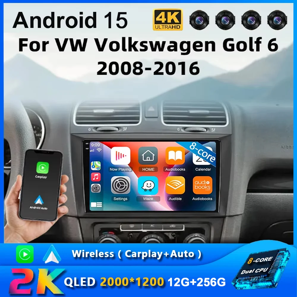 

Android 15 CarPlay Auto Car Radio For Volkswagen VW Golf 6 2008-2016 Navigation Multimedia Player GPS 2 din Autoradio WiFi+4G