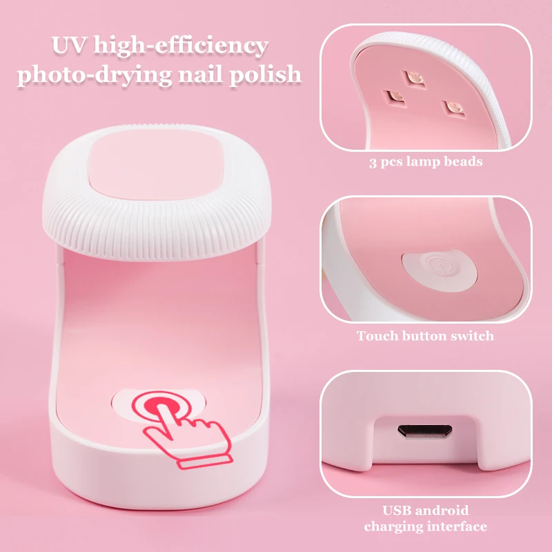 핑크 미니 네일 건조기 UV 램프, 빠른 경화를 위한 60s/90s 모드 USB 네일 건조기, 작고 휴대하기 편리한 달걀 껍질 LED 네일 램프