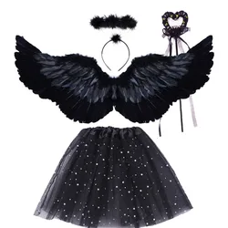 Black Angel Wings Devil Demon Costumes Halloween Cosplay Headdress Skirt Stage Walk Decoration  Props