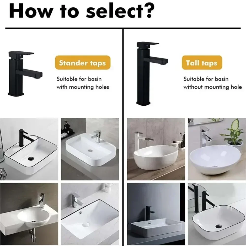 AD-Basin صنبور بالوعة سطح الخيالة الأسود الكروم حوض الماء الساخن البارد خلط طويل قصير صنبور ماتي الأسود مغسلة صنبور رافعة #5