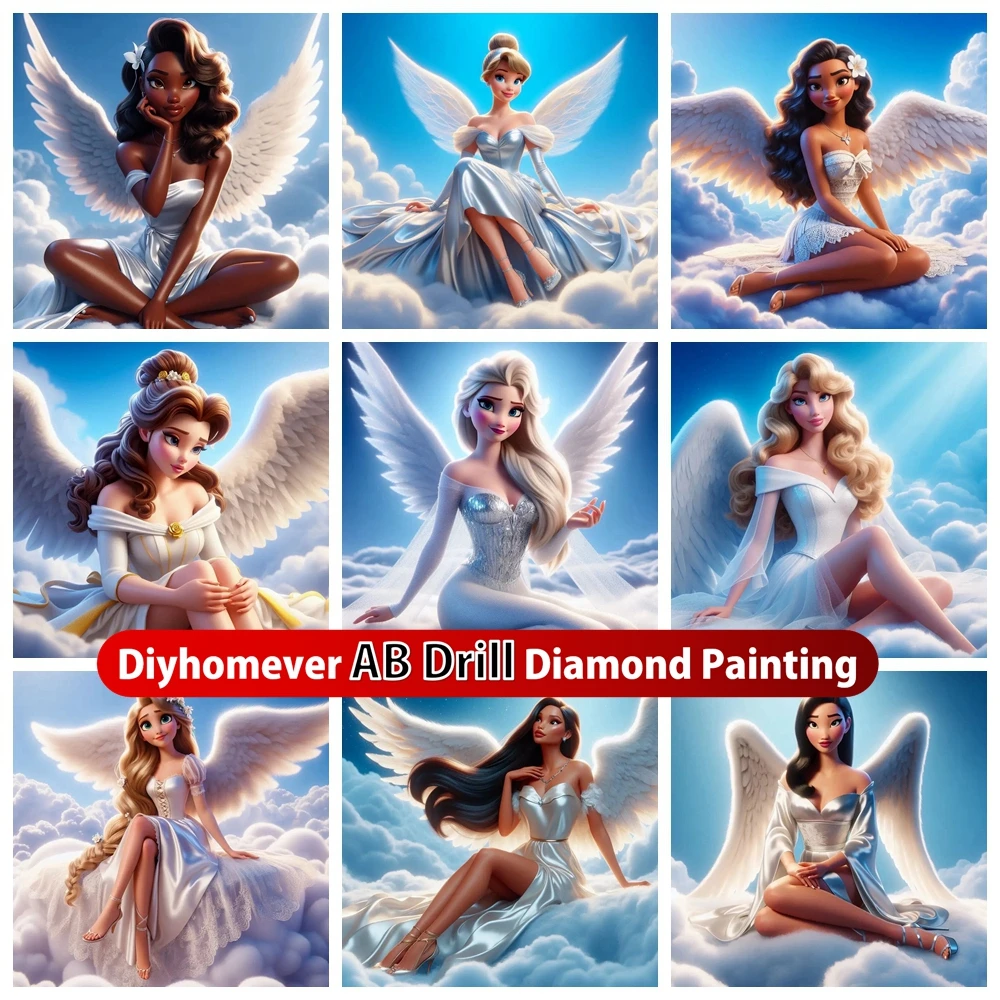 

Disney Princess Angel 5D DIY AB Diamond Painting Mosaic Cartoon Girl Cross Stitch Kits Embroidery Home Decor Children's Gift