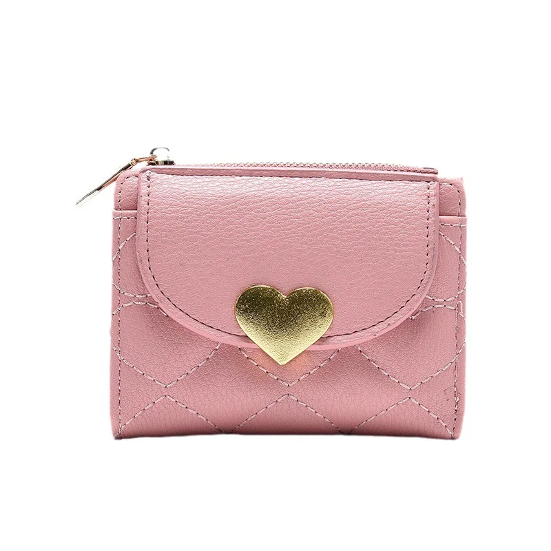 Women Wallet Fashion Short Wallet PU Leather Zipper Hasp Ladies Purses Money Coin ID Card Holder Bag Girls Cute Pink Purse Bag