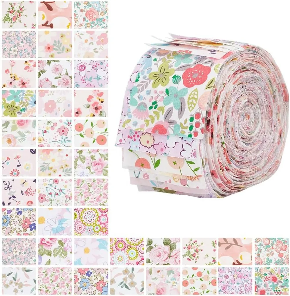 40Pcs Fabric Jelly Rolls 100% Cotton Quilting Fabric 39x2.6 Inch Flower Pattern Fabrics Strips Precuts Quilt Strips for Blanket