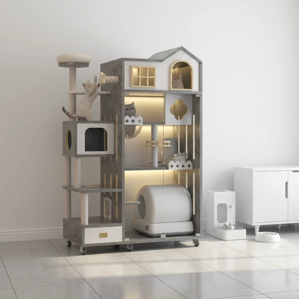Hot Sale  Solid Wood Modern Breathable Indoor Cat Villa Elegant Animal Pattern Factory Price Pet House Furniture