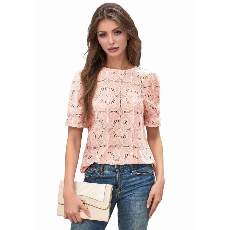المرأة الصيف العيينة الجوف خارج الكروشيه الدانتيل المطرزة قصيرة الأكمام نفخة قمم