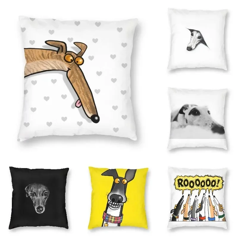 Vibrant Brindle Derp Whippet Pillow Case Decoration 3D Two Side Printing Greyhound Animal Cartoon Cushion Cover for Car