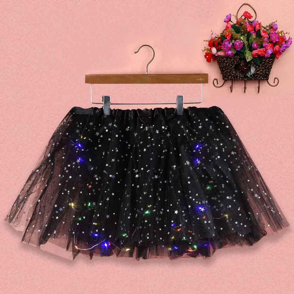 

Women's Tutu Skirts With Neon LED Light Glow Princess Ballet Stage Dance Short Dress Star Sequin Mesh Puffy Half Bodies Skirts