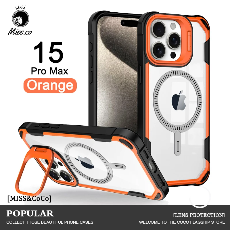 

Magsafe Magnetic Lens Protection Stand Phone Case For IPhone 15 13 14 Pro Max 14 15Plus Camera Glass Transparent Lens Ring Cover