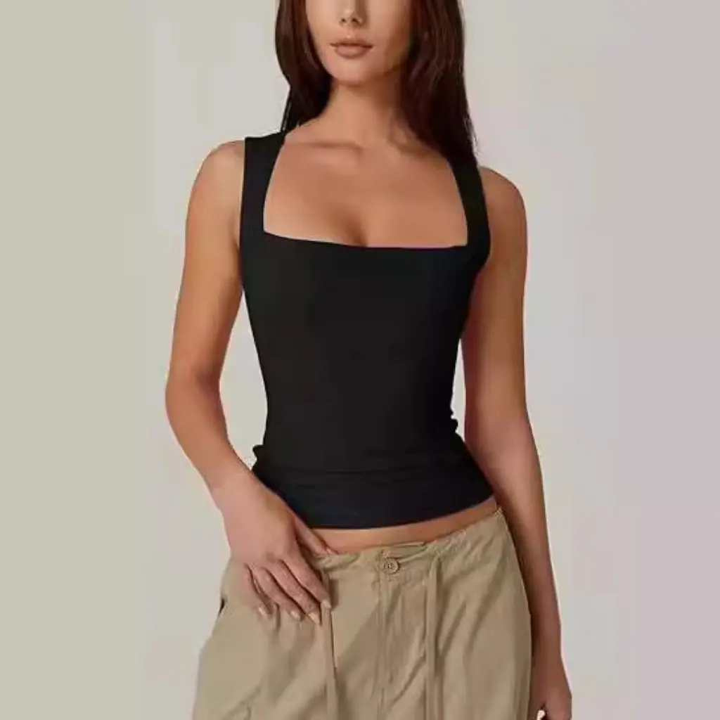 

Женский жилет-бретелька в европейском и американском стиле, модный топ с квадратным воротником для девочек, осенняя одежда, женская одежда из шелкового материала