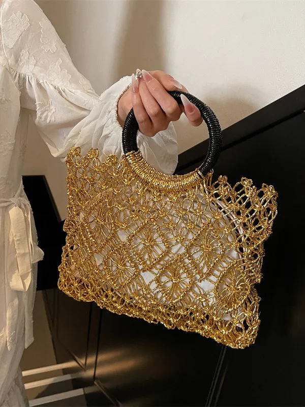 gp2026-small-handbag-woven-hollow-out-travel-beach-vacation-women's-bag-gold-color-square-shape-polyester-drawstring-c