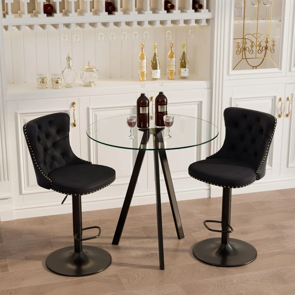 

3 PCS Round Glass High Top Bar Table Set with Bar Chairs, Adjustable Bar Stools Island Chairs, Modern Pub Table and 2 Chairs