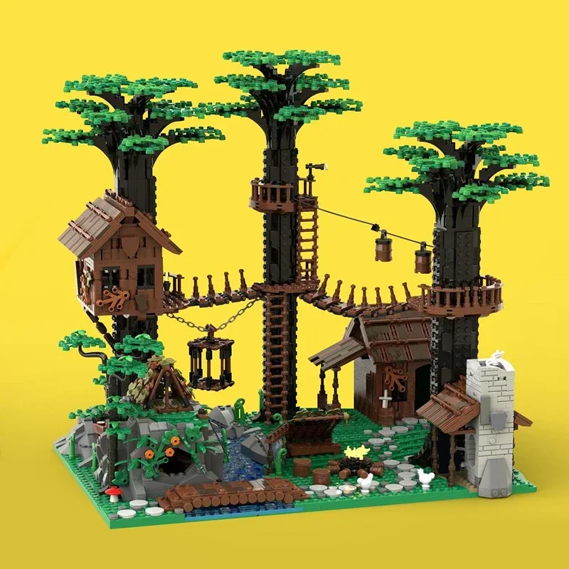 BuildMoc-Juego de bloques de construcción de la sede de Forest men, bosque, árbol, Villa salvaje, ladrillos del paraíso, juguetes para niños, regalo de cumpleaños para niños