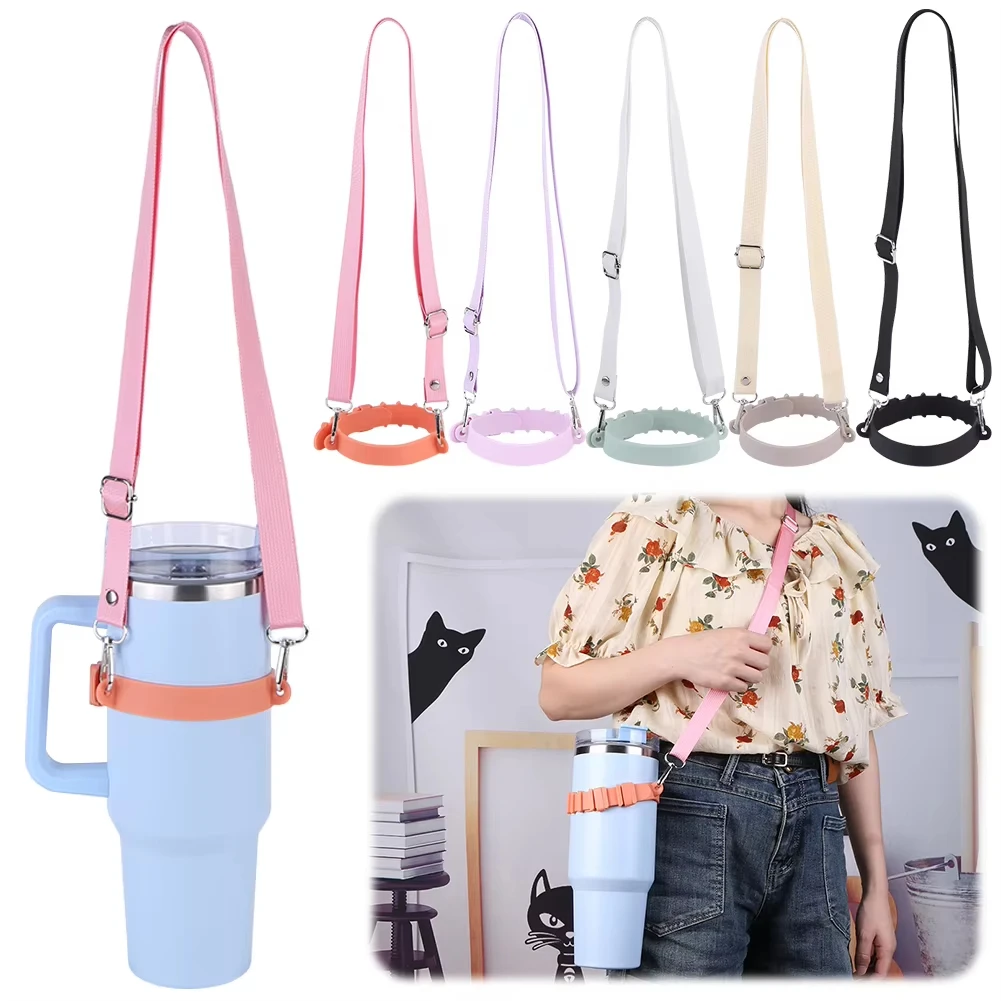 

Water Bottle Handle with Adjustable Shoulder Strap Water Bottle Holder Silicone Water Bottle Carrier for Stanley 30oz/40oz Cup