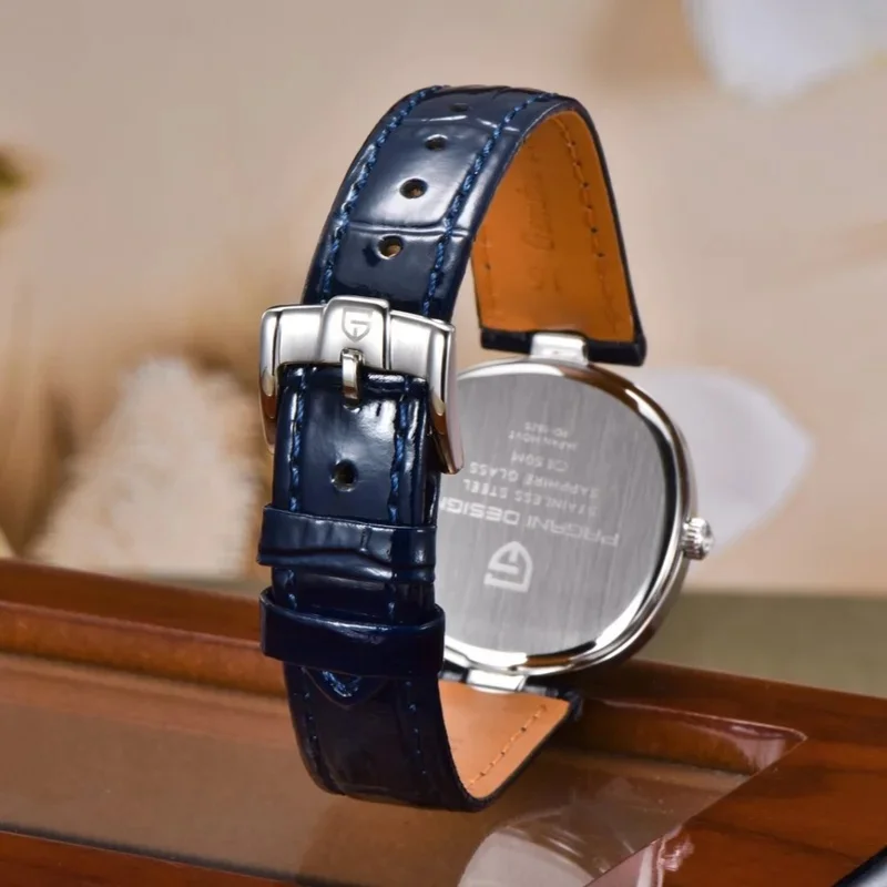 PAGANI DESIGN PD-1825 Women Quartz Watch Miyota GL22 Purple Mother of Pearl Dial Sapphire Glass Navy Blue Leather Strap Ladies view 5