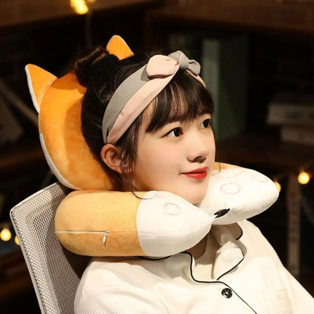 Almohada calentadora de manos de doble capa, almohada de felpa súper suave para gato, almohada para siesta en la oficina, relleno para mantener el calor, almohada para el cuello Shiba Inu para hombres y mujeres