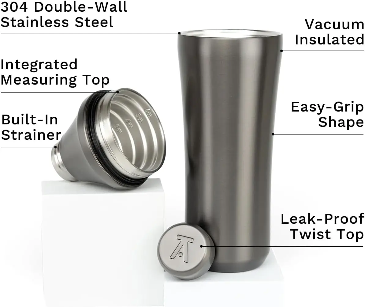Hybrid Cocktail Shaker, Vacuum Insulated Stainless Steel, Gunmetal, 28 oz